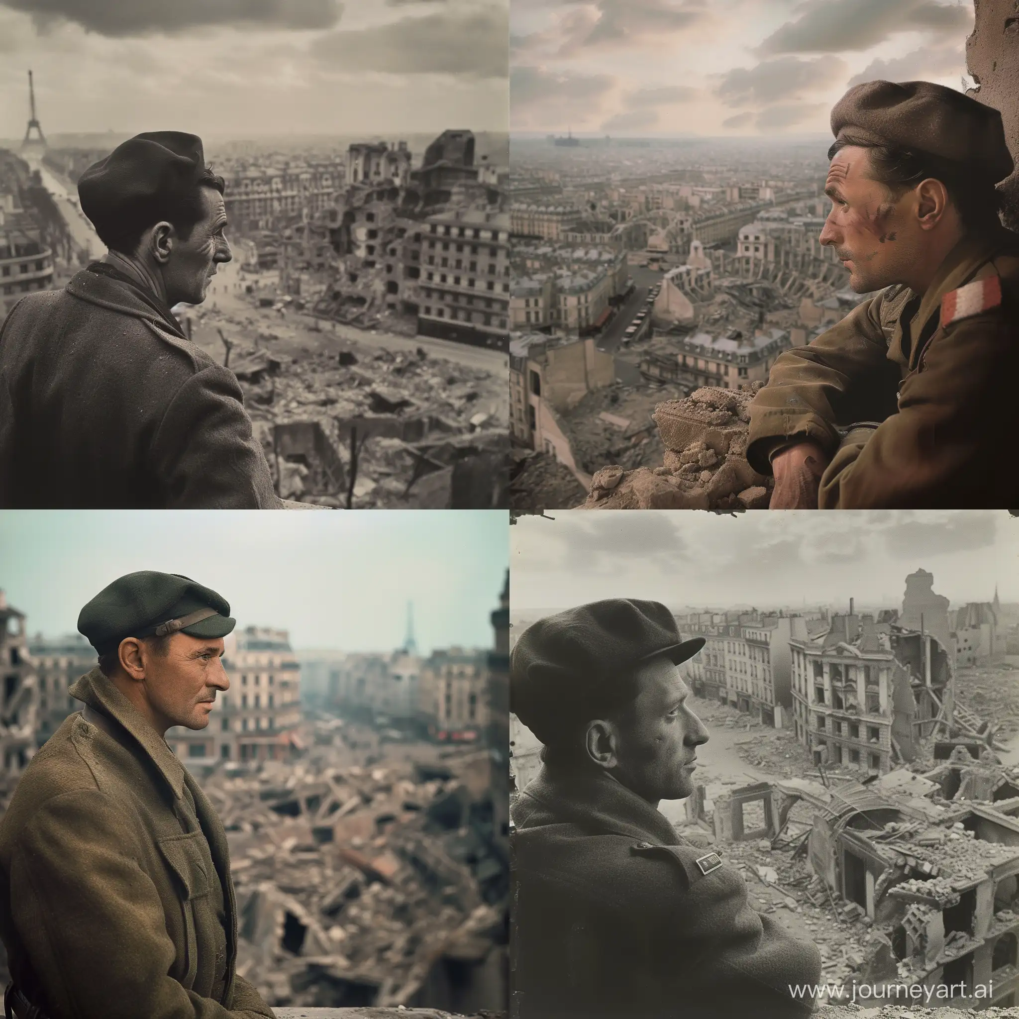 French-Man-in-Beret-Contemplates-Ruined-Paris-1939