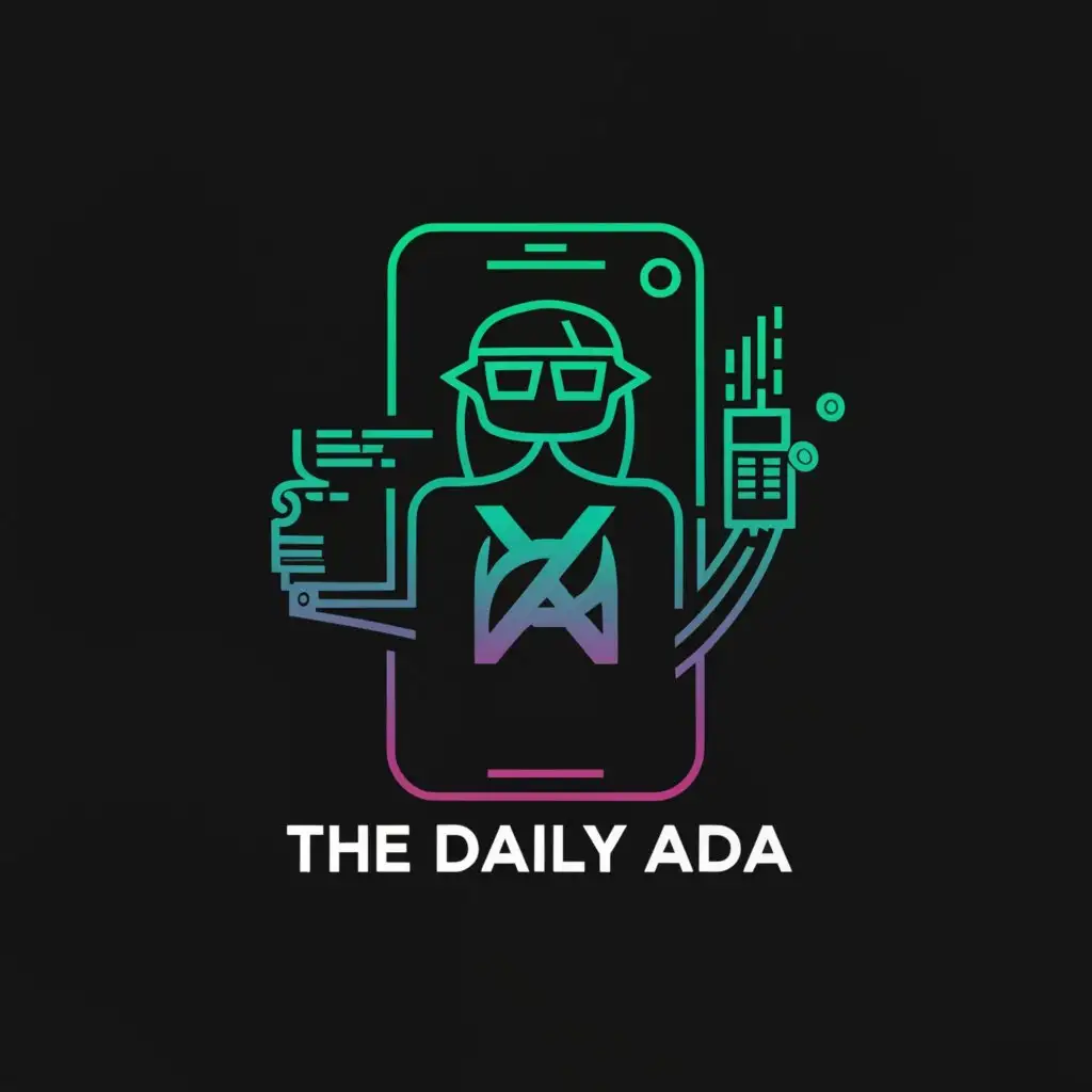 a logo design,with the text "The Daily ADA.", main symbol:Cypherpunk on his i phone receiving the daily news. On a black background.,complex,be used in Education industry,clear background