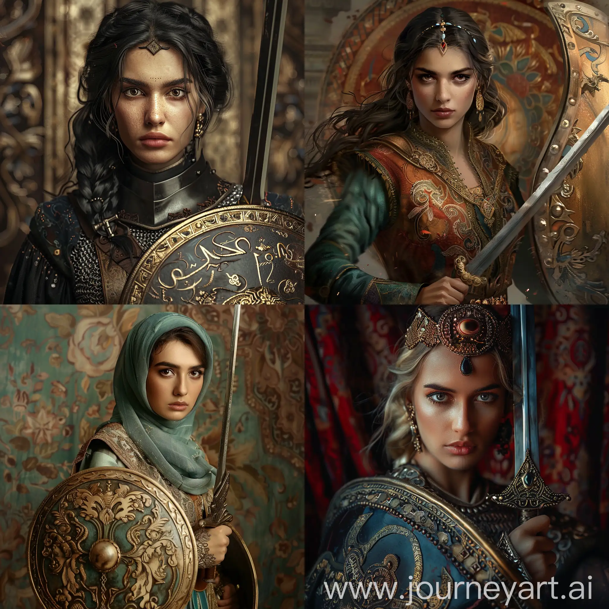 beauty women , Medieval , Ottoman Türkish Warrior ,  realistic , Sword and Shield
