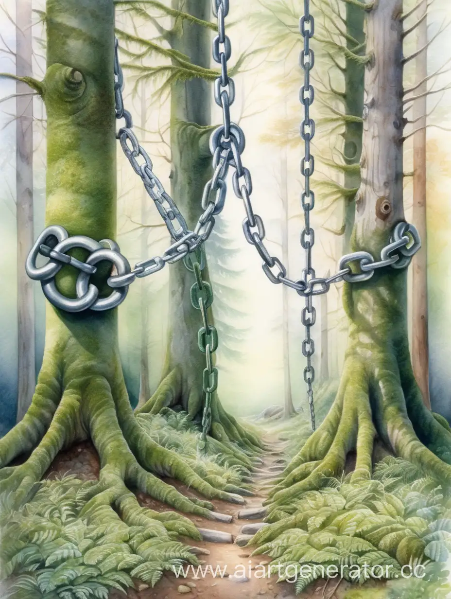 Enchanted-Forest-with-Intricate-Chains-Vivid-Watercolor-Illustration