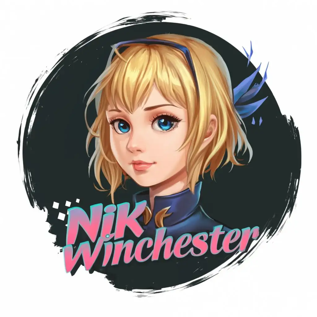 logo, anime girl, with the text "Nik Winchester", typography