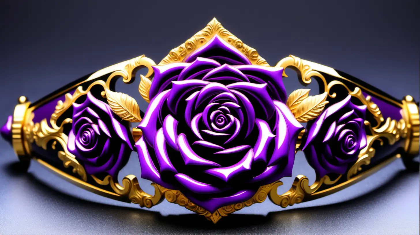 Luxurious Gangster Chic Big Purple Roses with Royal GoldPlated Patterns