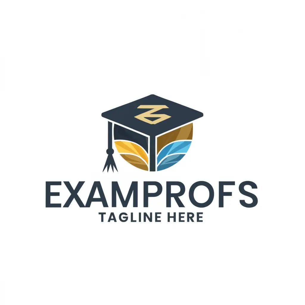 a logo design, with the text 'ExamProfs', main symbol:graduation, student gold, black, blue, white color, Moderate, be used in Education industry, clear background