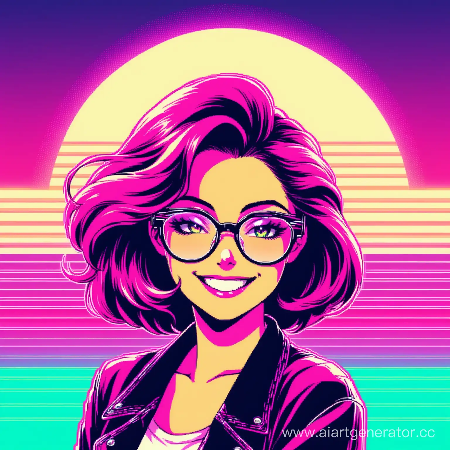 Smiling-Girl-in-Retro-Wave-Style-80s-Synth-Wave-Art