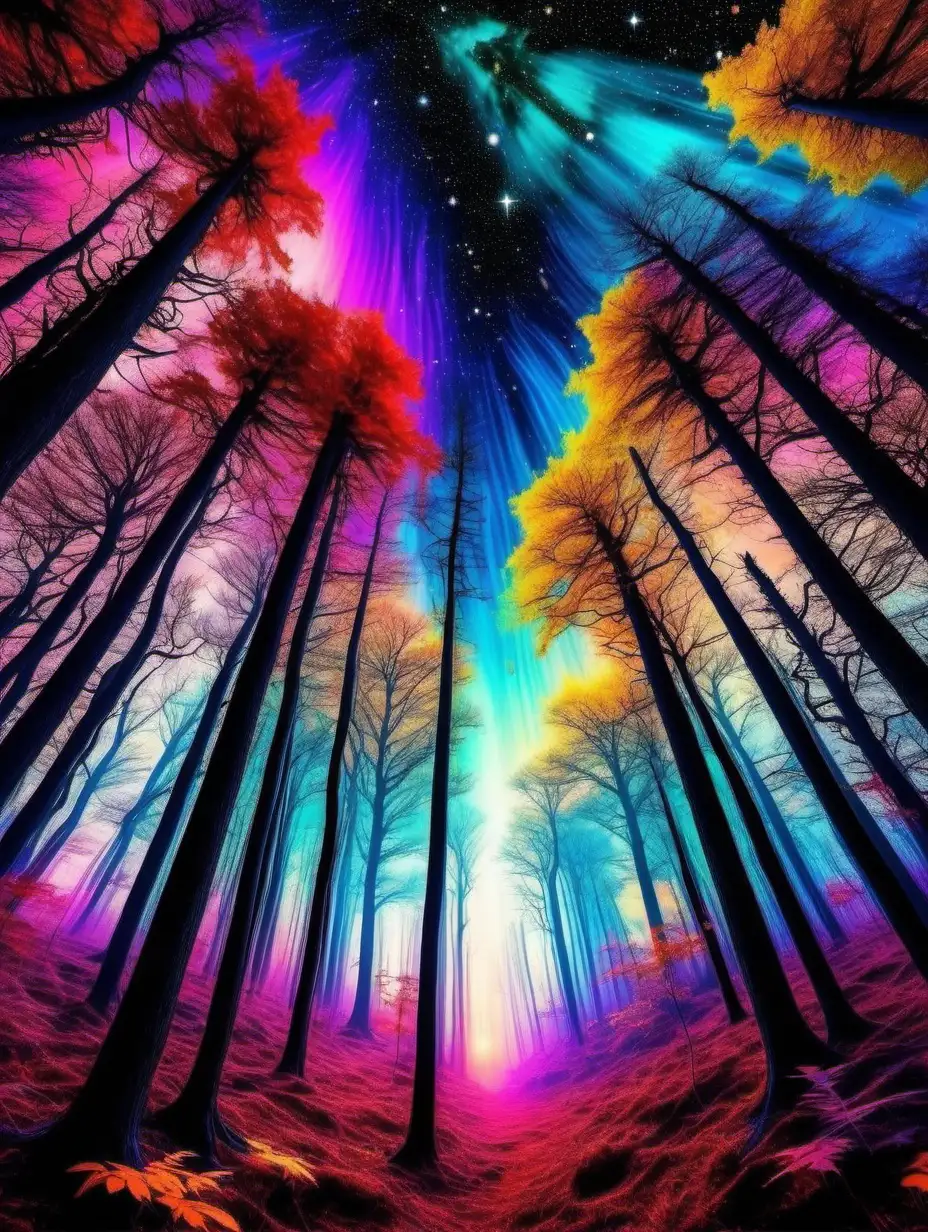 Vibrant Celestial Forest in a Kaleidoscope of Colors