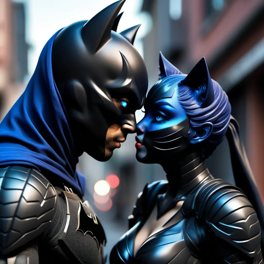 Enchanting Moment Black Ninja and Batman Cat in Intimate 8K Kiss