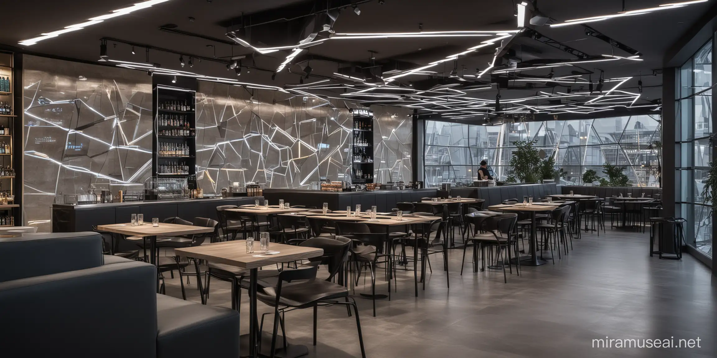 Futuristic Cafe with LED Lighting and Advanced Materials