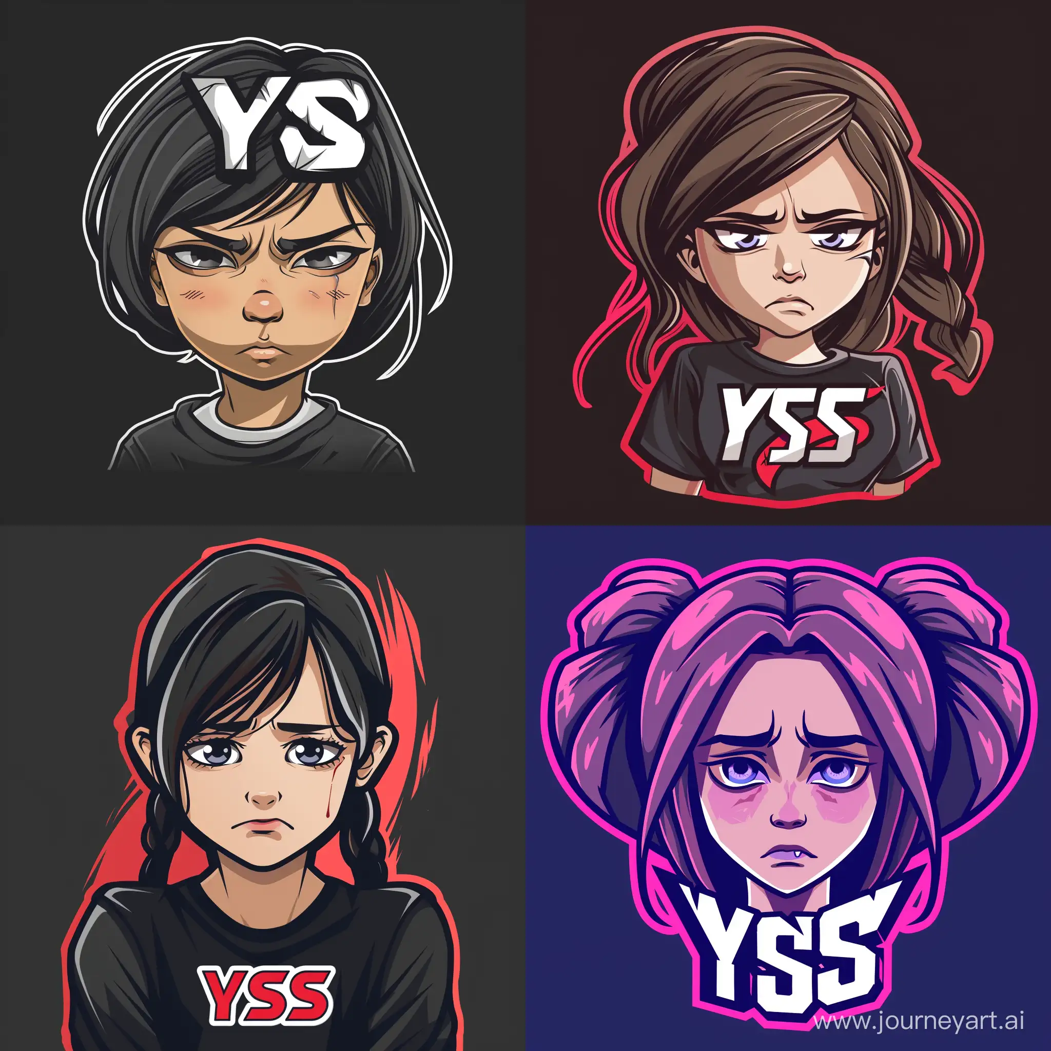 Game logo, sad young girl, team "YSS" --v 6 --ar 1:1 --no 90405