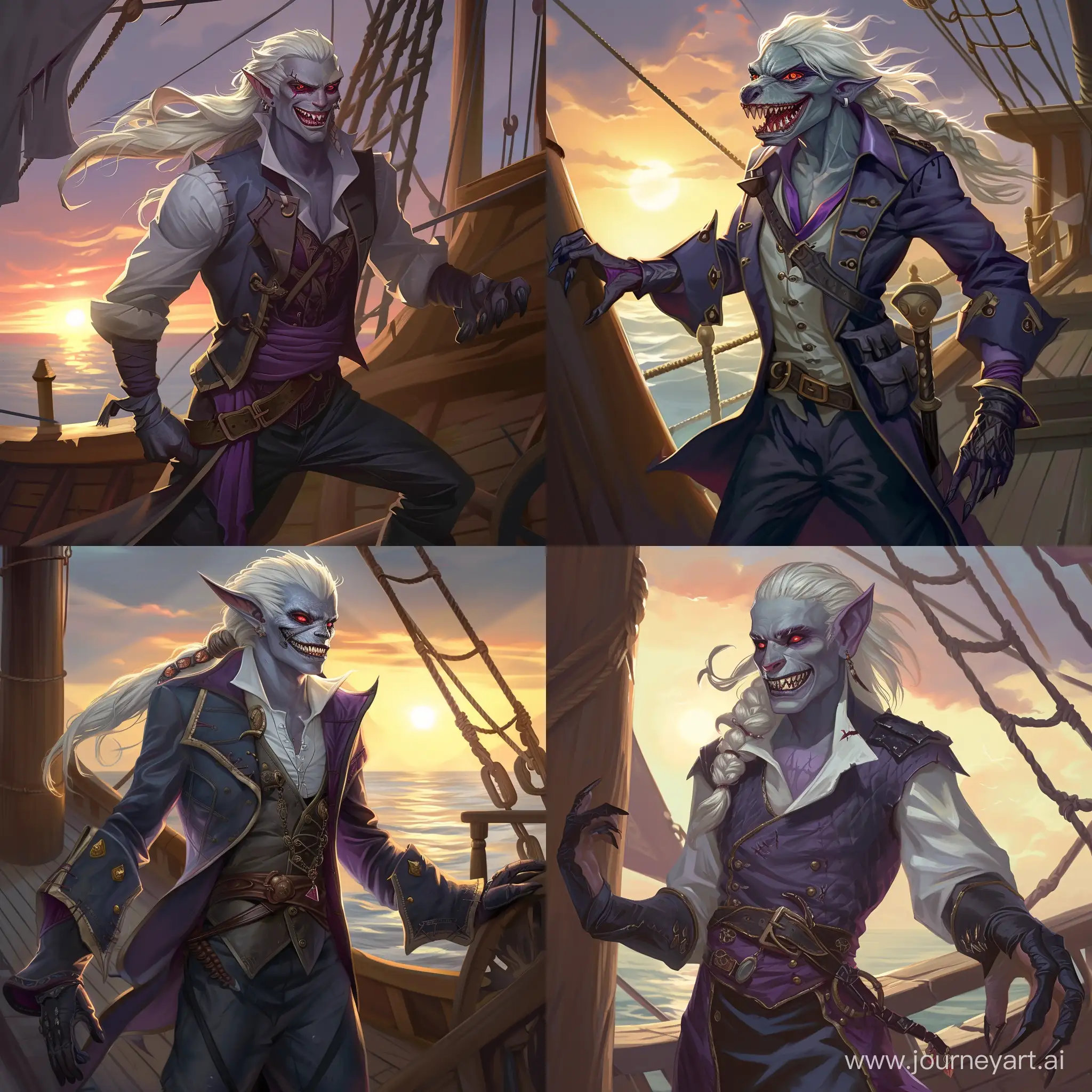 Handsome-Young-Drow-Pirate-on-Deck-at-Sunset