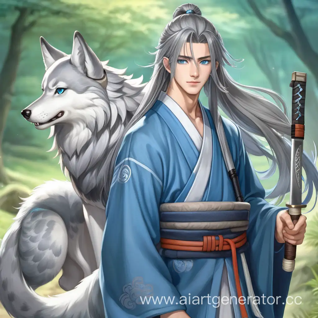 Young-Swordsman-with-Gray-Hanfu-and-Suona-Instrument