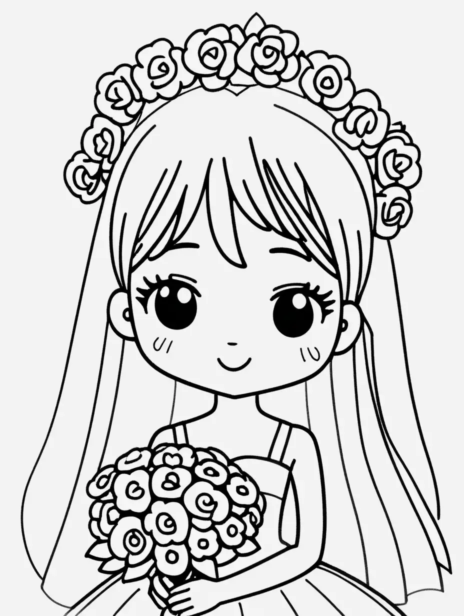 Joyful Bride in Minimalist Kawaii Wedding Drawing