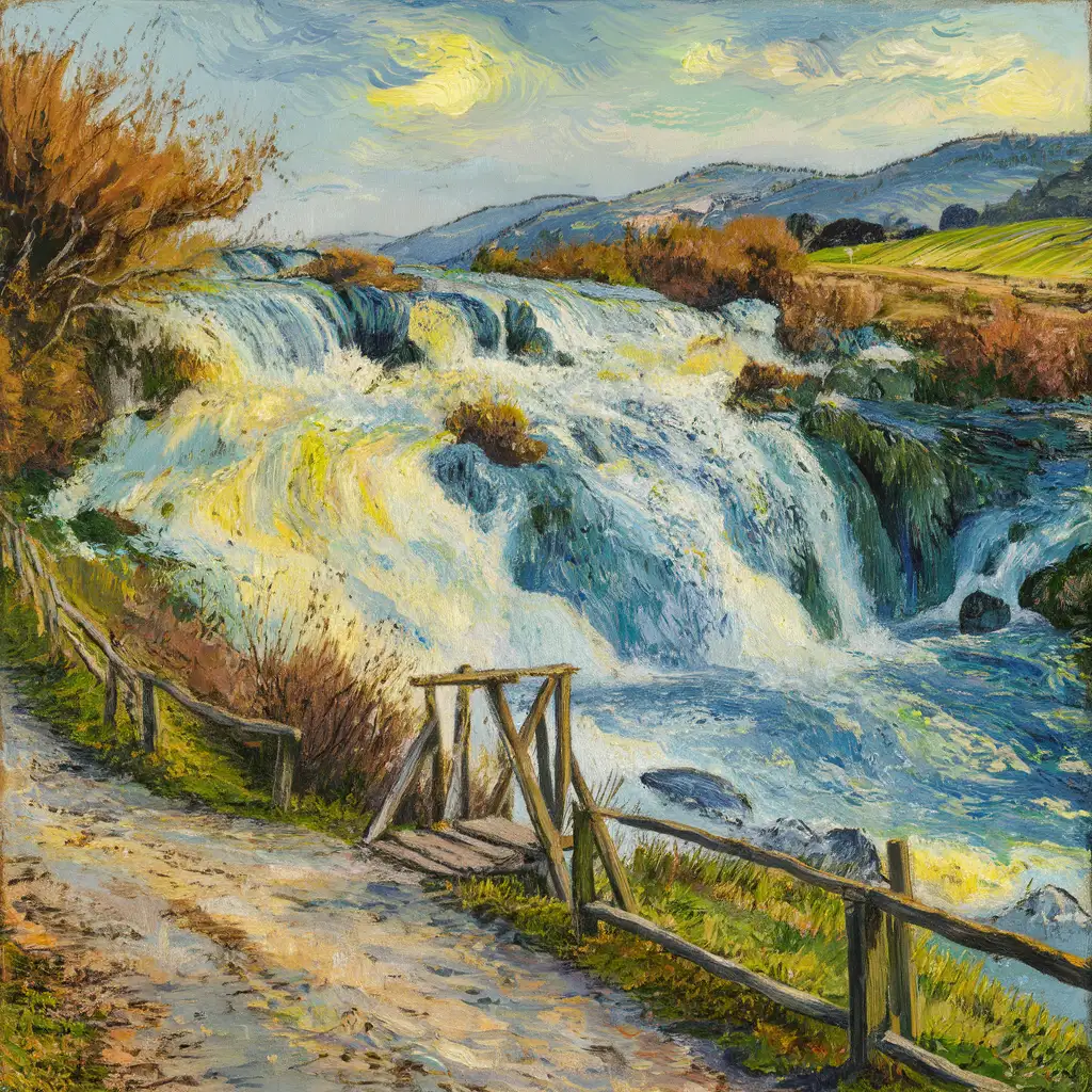 Majestic Waterfalls Painted in Van Gogh Art Style