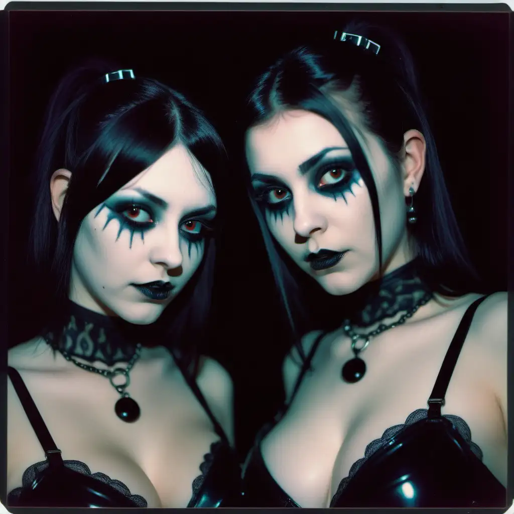 Nighttime Polaroid Portrait Gothic Girls with Striking Features and Accent Lighting