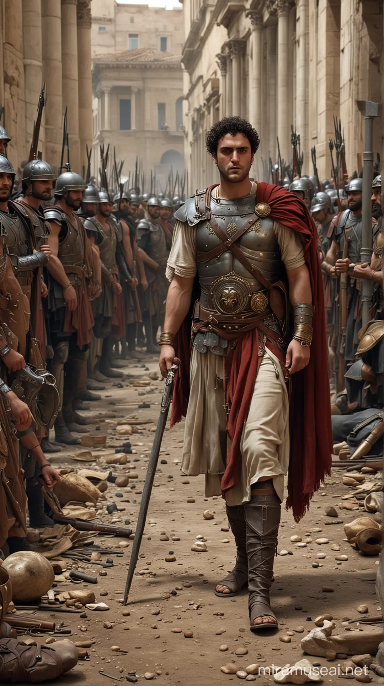 Commodus's madness bankrupts the empire, leading Rome into civil war.hyper realistic