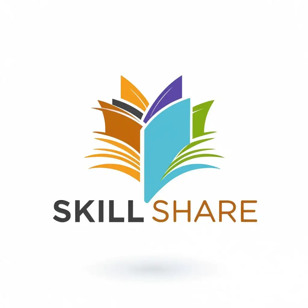 logo, books, exchange, ideas, tutorials, guidance, with the text "Skill Share", typography, be used in Education industry