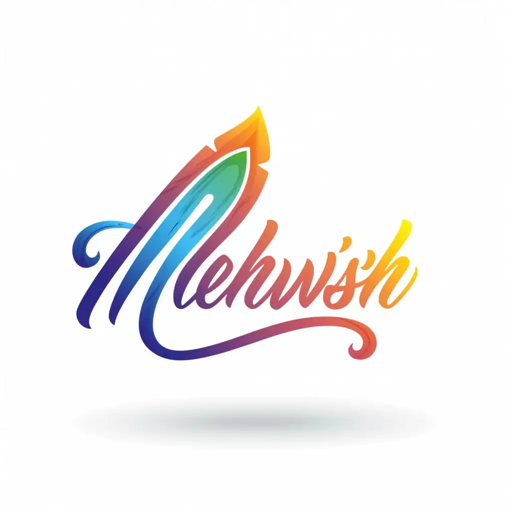 a logo design,with the text "Mehwish", main symbol:Feather and other combinations but colourful