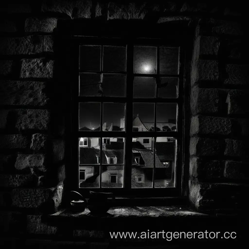 Cozy-Night-Scene-Illuminated-Window-in-Dark-Village