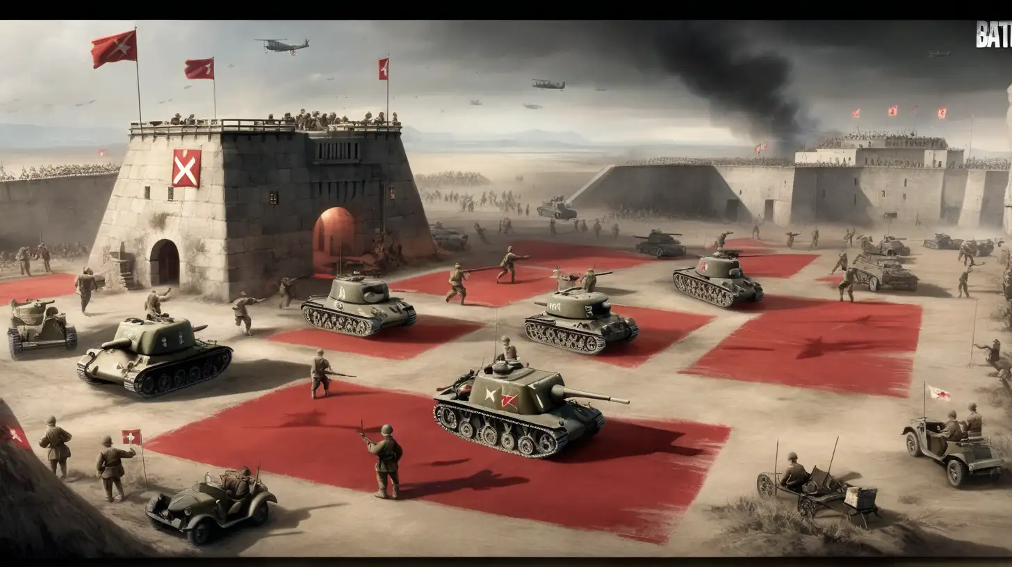 battlefield, WW2, stronghold, red flag, red command center