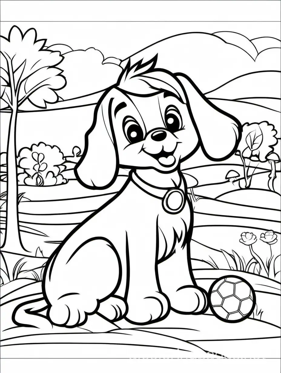Toddler-Playing-Fetch-with-Puppy-Simple-Line-Art-Coloring-Page-for-Kids
