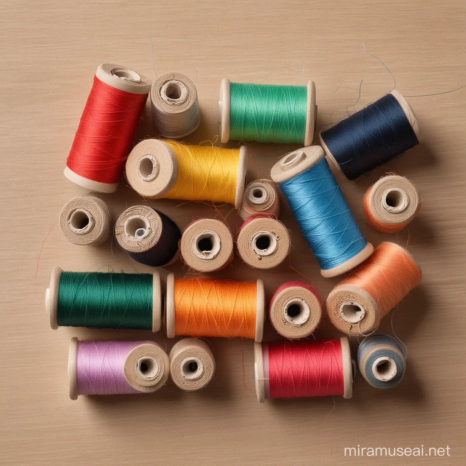 Vibrant Spools of Colored Thread on a Wooden Table