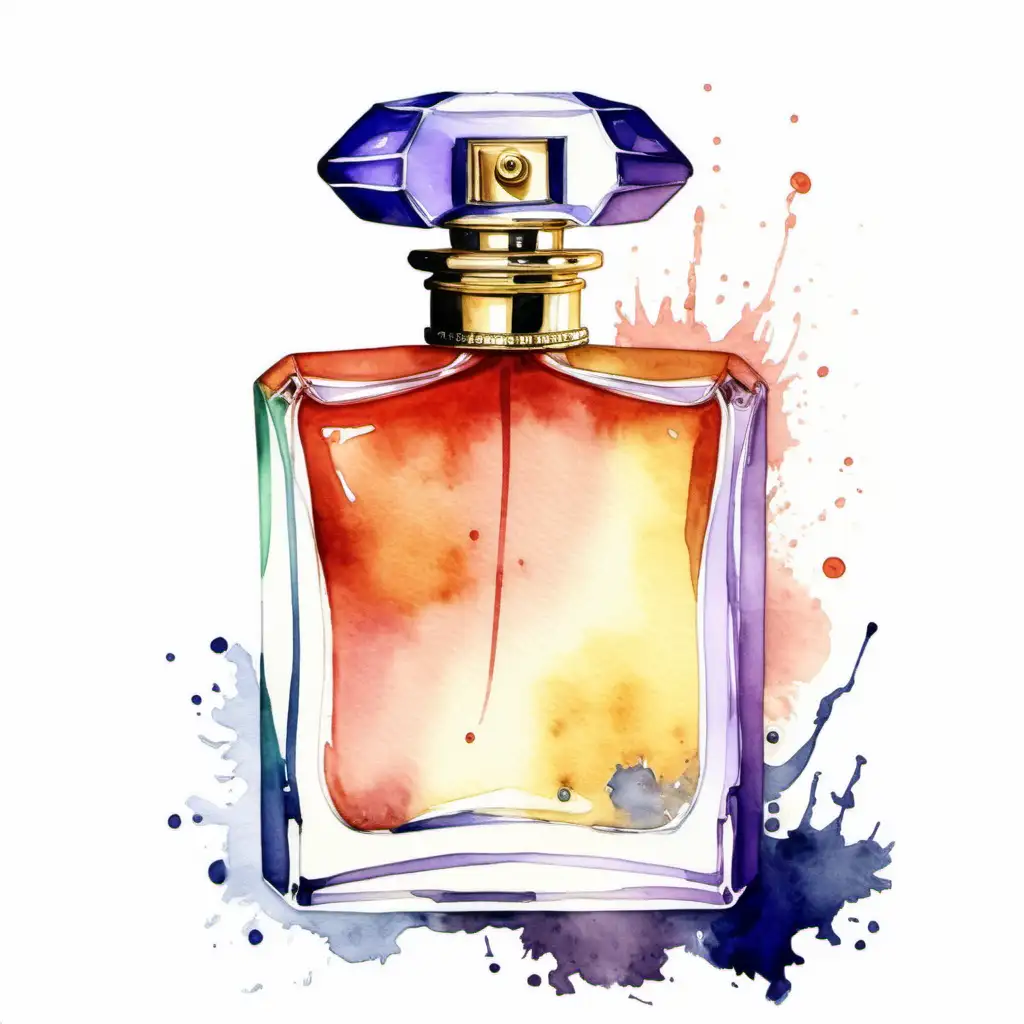 Elegant Watercolor Illustration of Perfume Bottle with Artistic Flair