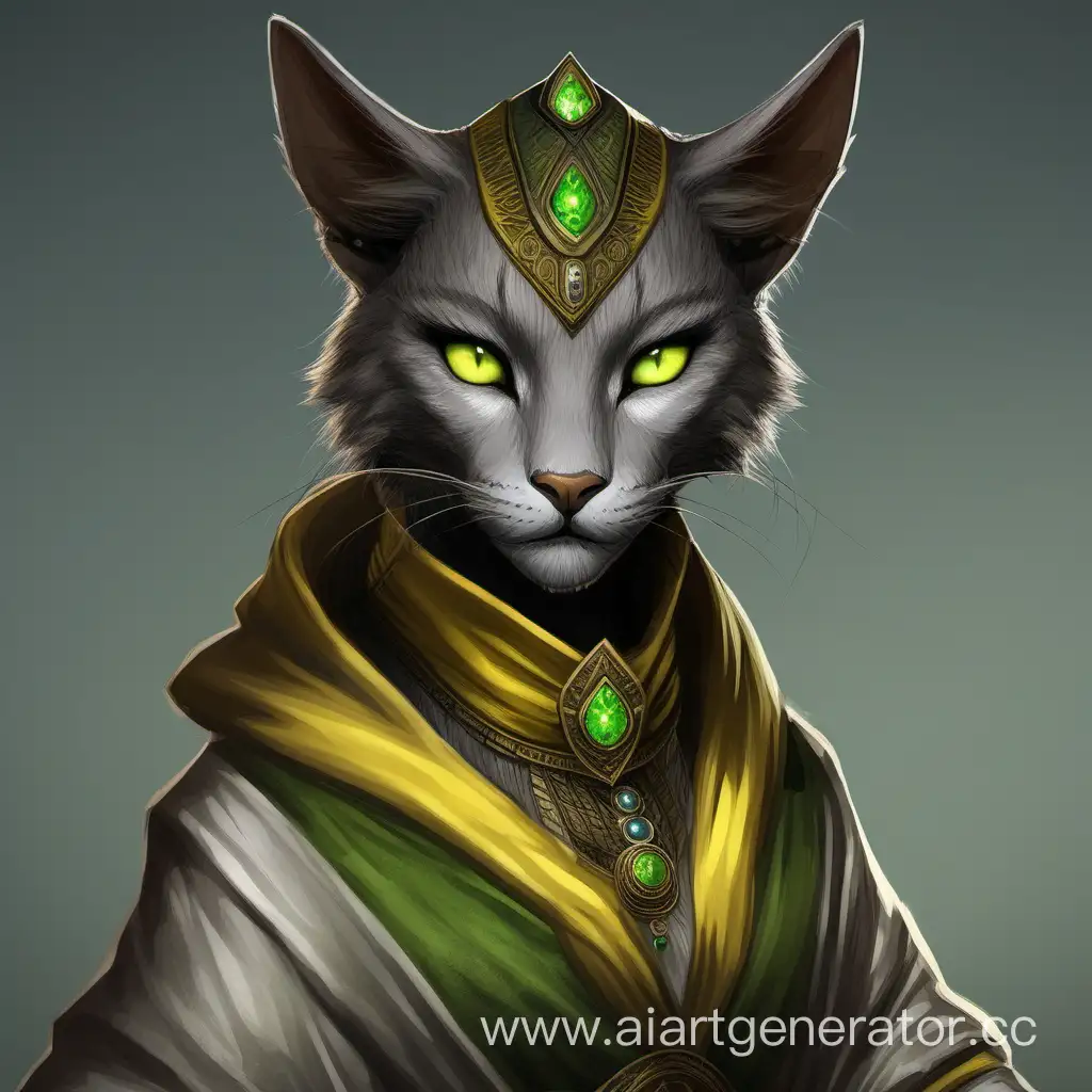Ethereal-Tabaxi-Priestess-with-Gray-Fur-and-Piercing-YellowGreen-Eyes