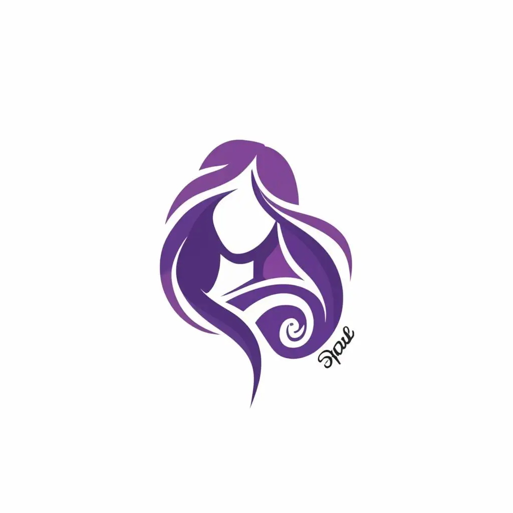 logo, a simple purple logo with woman long purple hair, with the text "R", typography, be used in Beauty Spa industry
