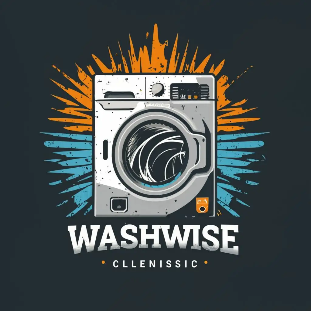 logo, washing machine, brutal, realistic, cleanliness inside, with the text "WashWise", typography, be used in Sports Fitness industry