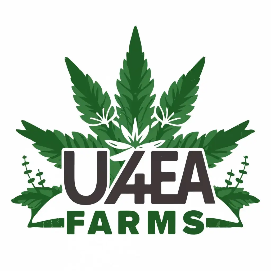 logo, cannabis plant, with the text "U4EA Farms", typography
