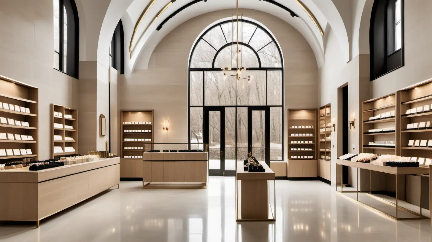 Contemporary Minimalist Health and Wellness Boutique with Blonde Oak and Brass Accents