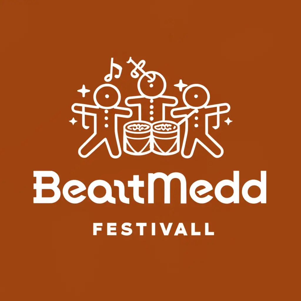 a logo design,with the text "BeatMeld Festival", main symbol:drums, bass, people, gingerbread,Minimalistic,be used in Events industry,clear background