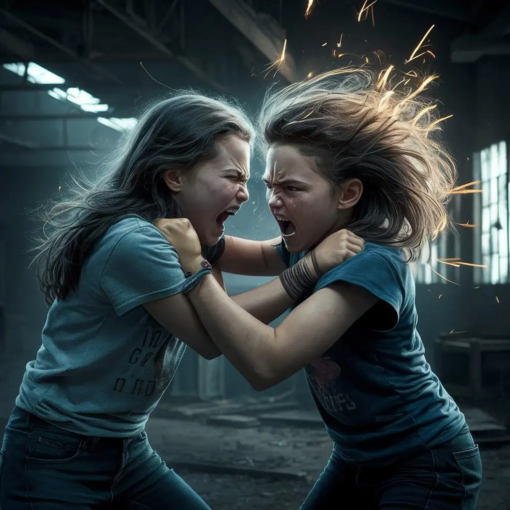 Teenage Girls Engaged in Intense HairPulling Conflict