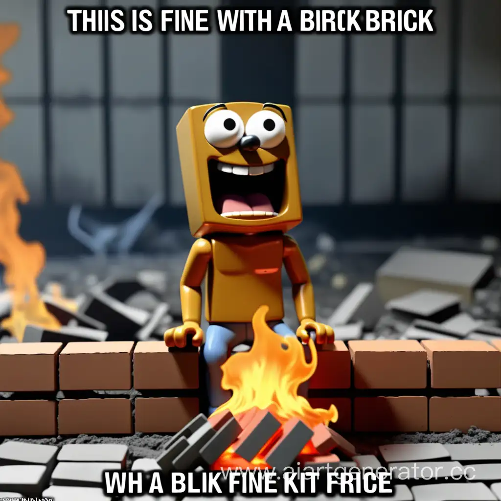 мем this is fine с кирпичём