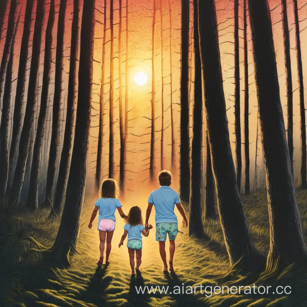 Family-Stroll-at-Sunset-Through-Forest