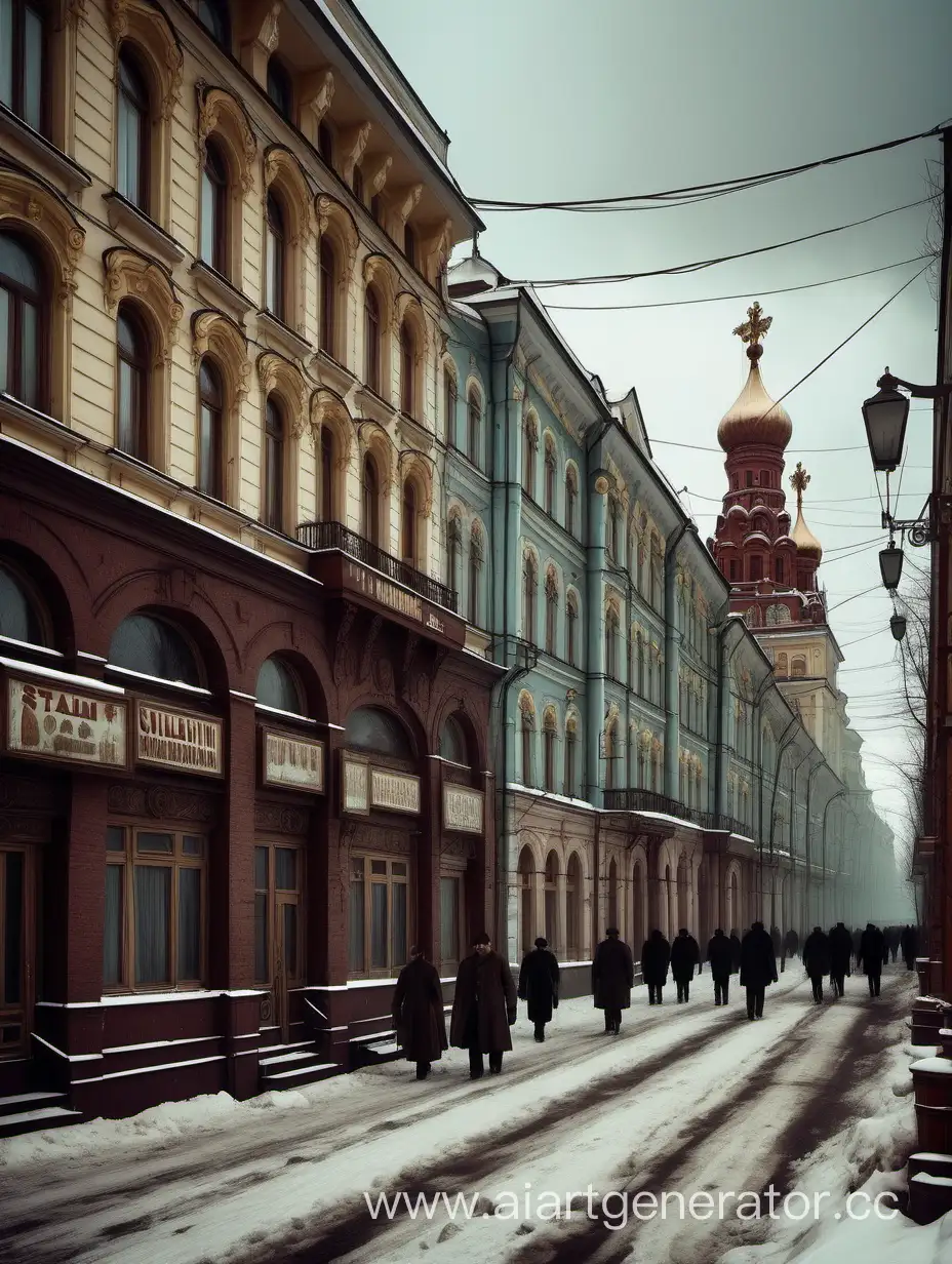city street in Russian style Stalinism steampunk