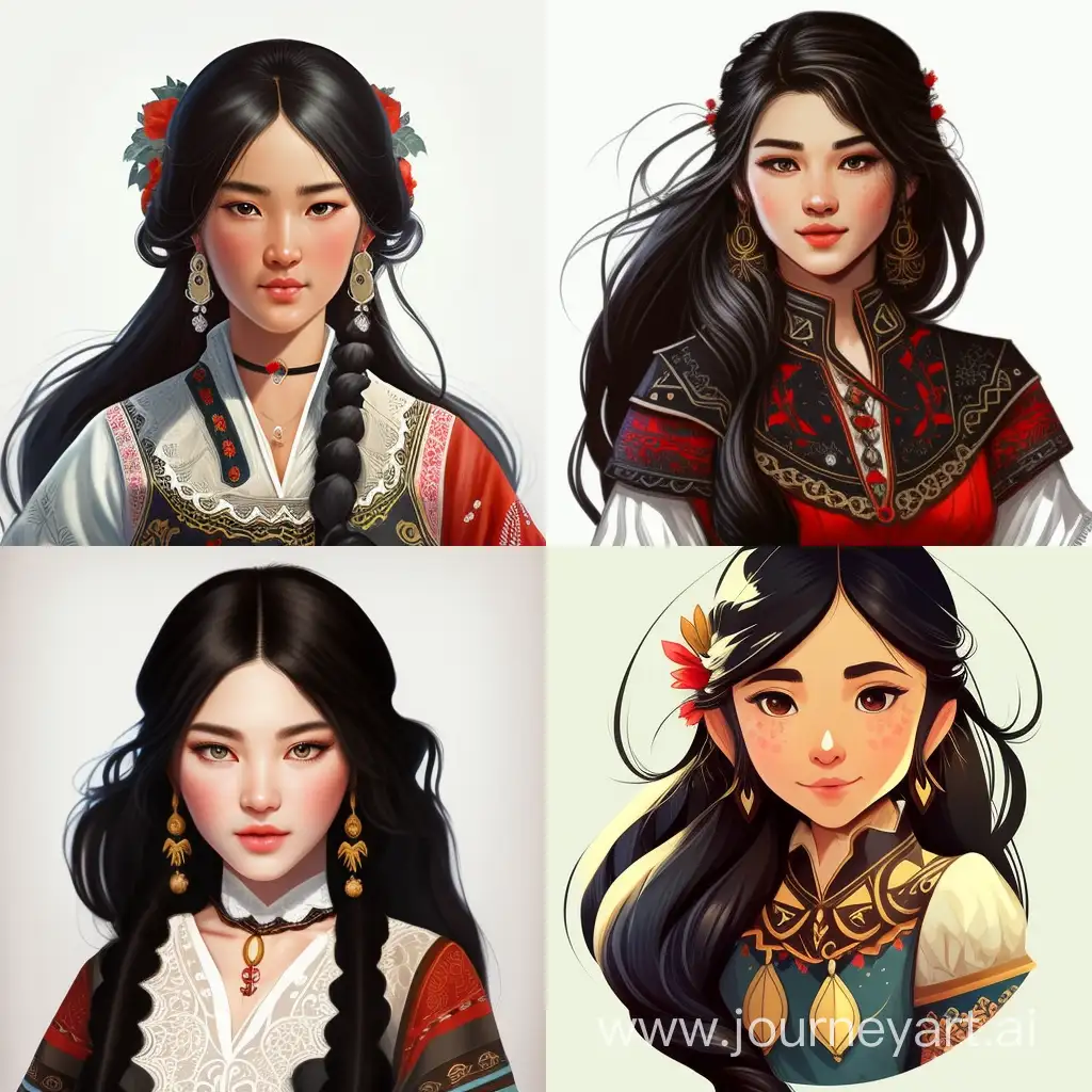 Smiling-Kazakh-Girl-in-Traditional-Cossack-Costume-HighQuality-Realism-Illustration