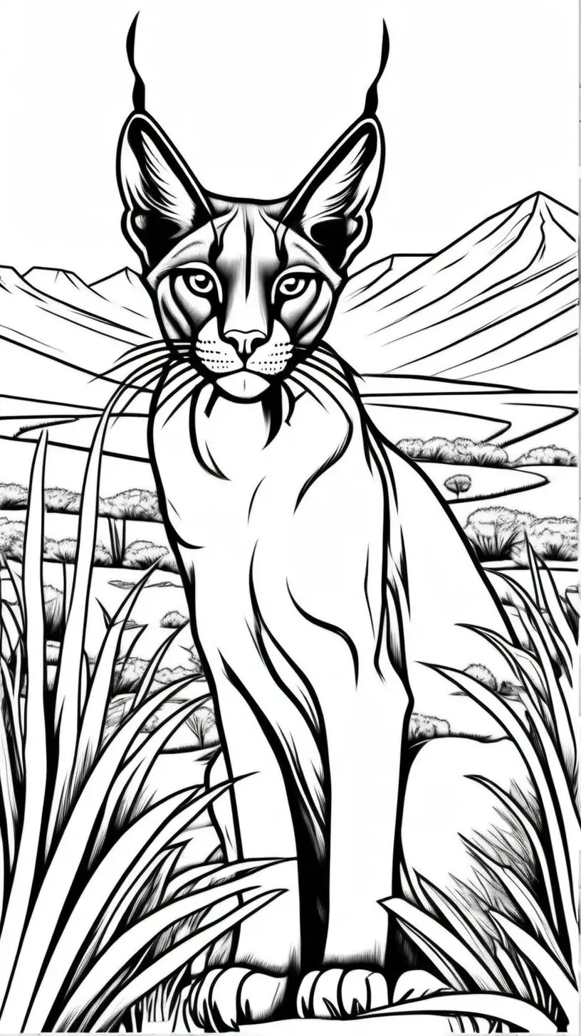coloring page for adults, Caracal, in Africa, clean outline, no shade
