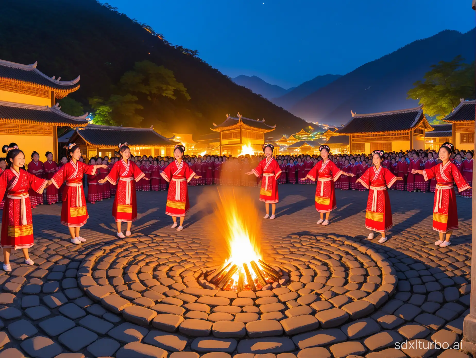 Miao-Ethnic-Bonfire-Party-with-Children-Enjoying-Nighttime-Performances-on-Study-Tour