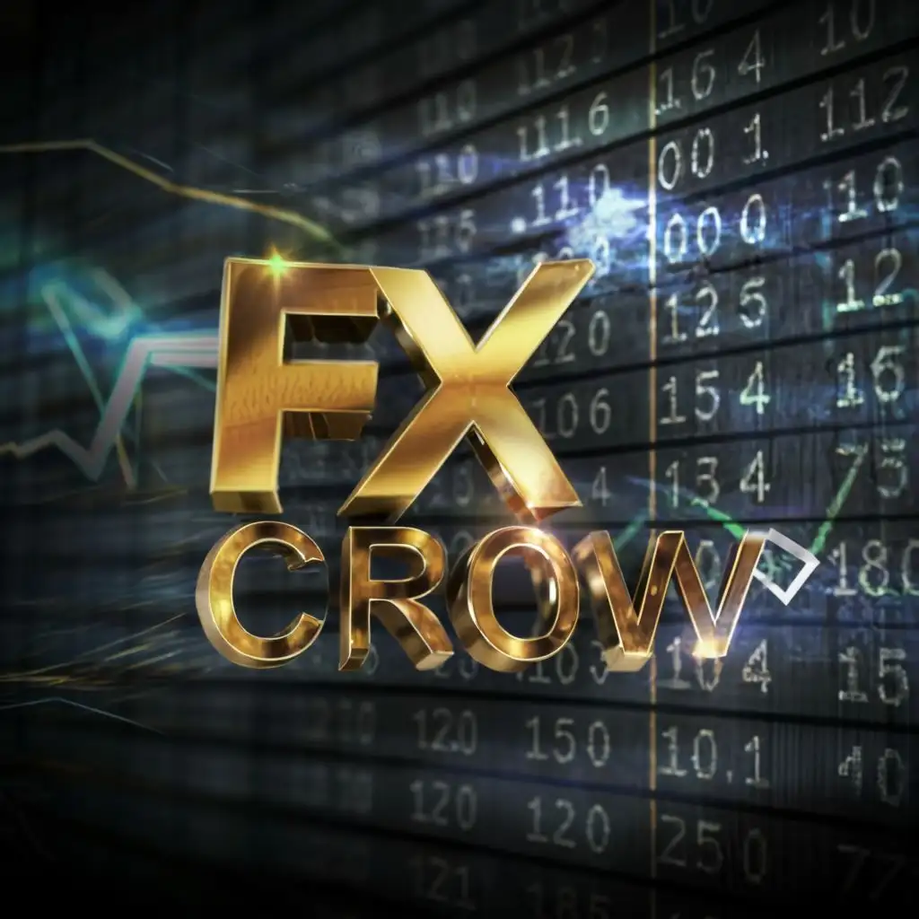 logo, On forex chart trade futuristic golden, with the text "Fx crow", typography