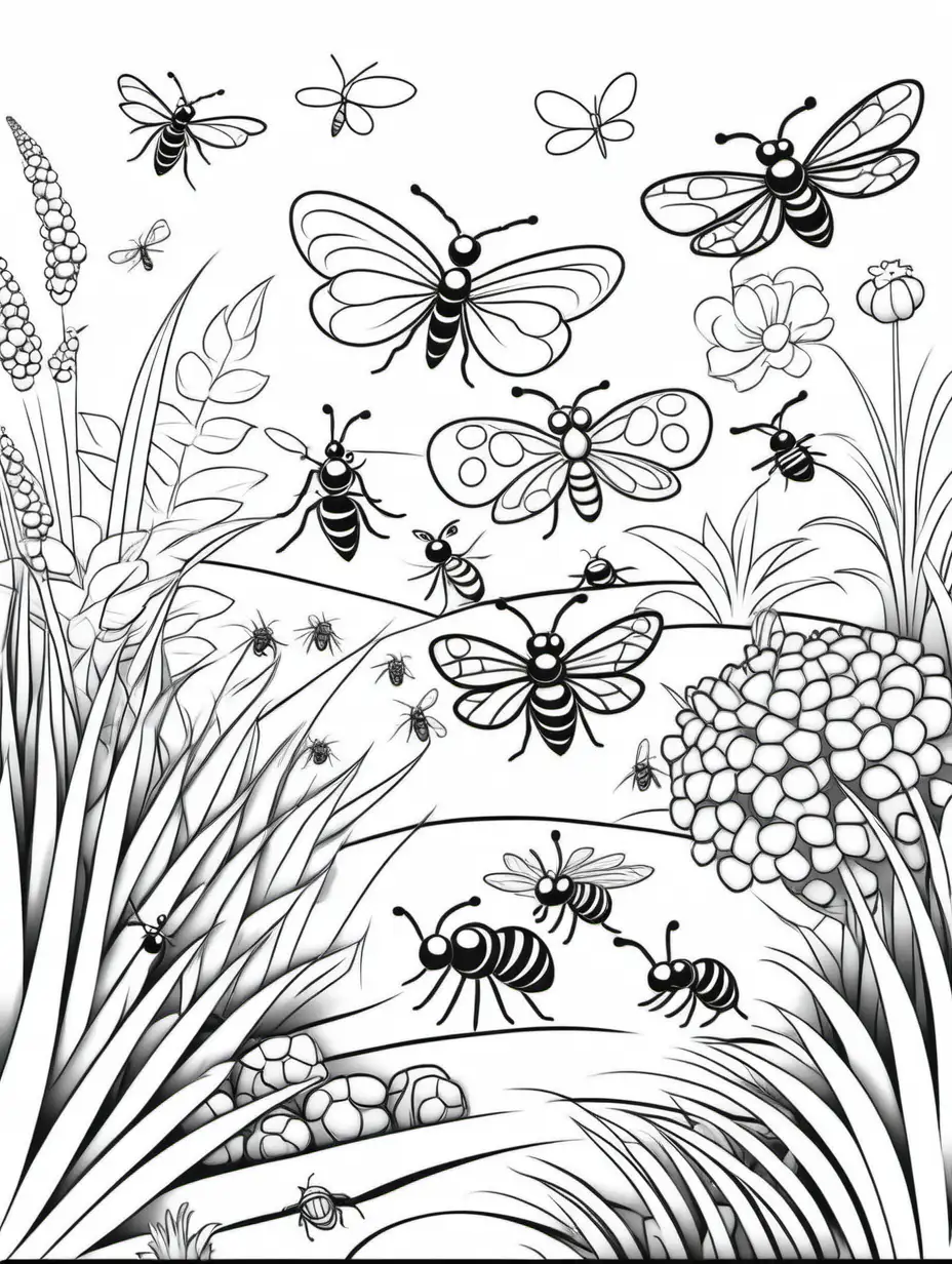 Insect Coloring Page for Kids Group of Insects in Garden