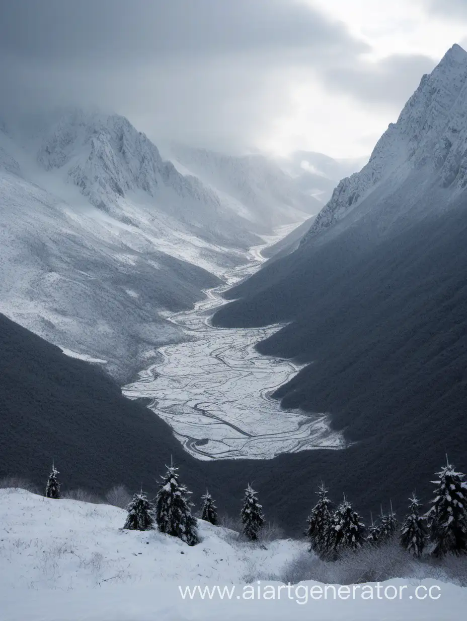 Snowy-Valley-Landscape-Amid-Mountain-Pass