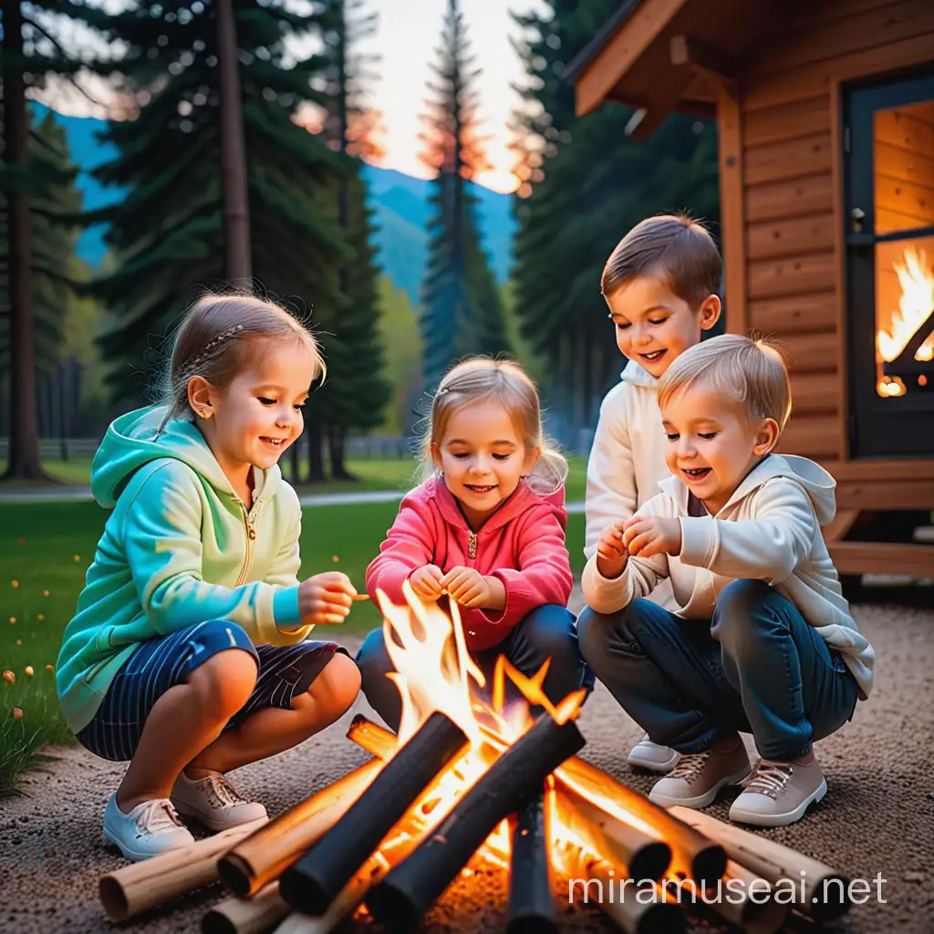 Safe Outdoor Play Children Enjoying Campfire Fun
