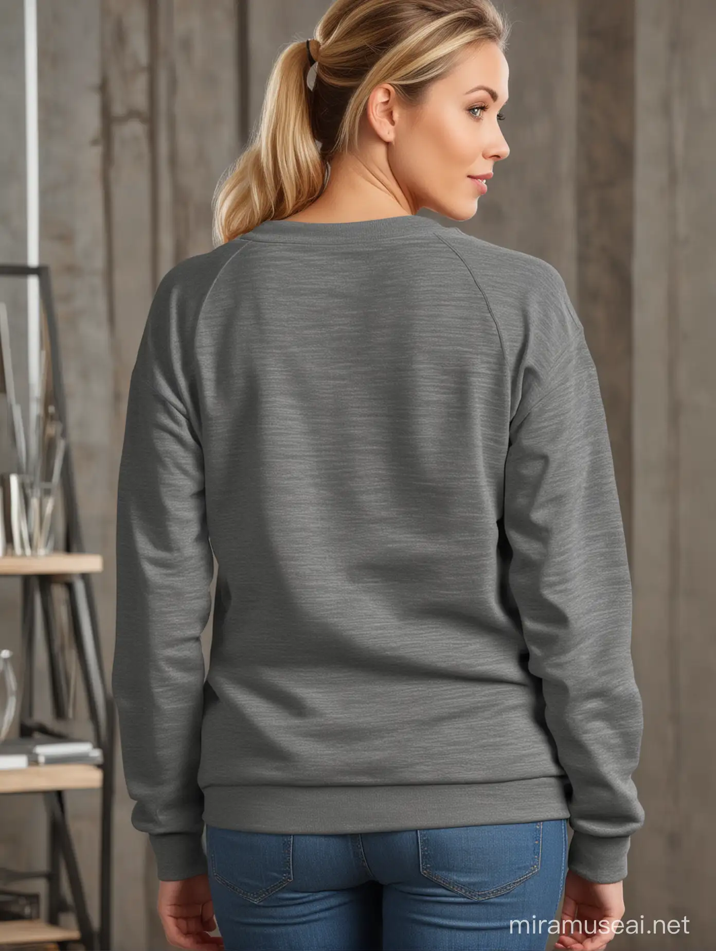 Gildan 18000 Dark Heather sweatshirt back view for a best Aunt model mock up