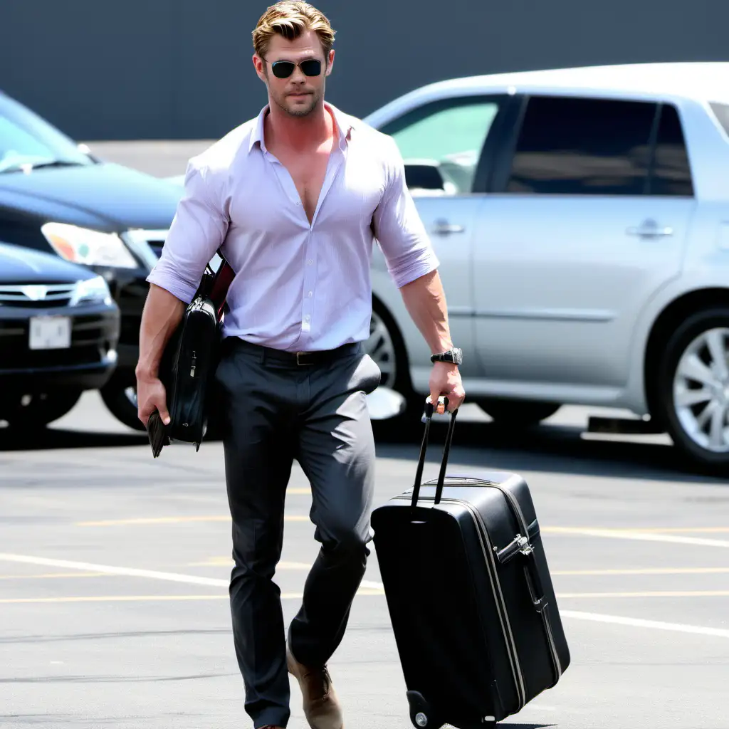 Chris Hemsworth Strides Confidently in Business Attire and Reveals Muscular Physique