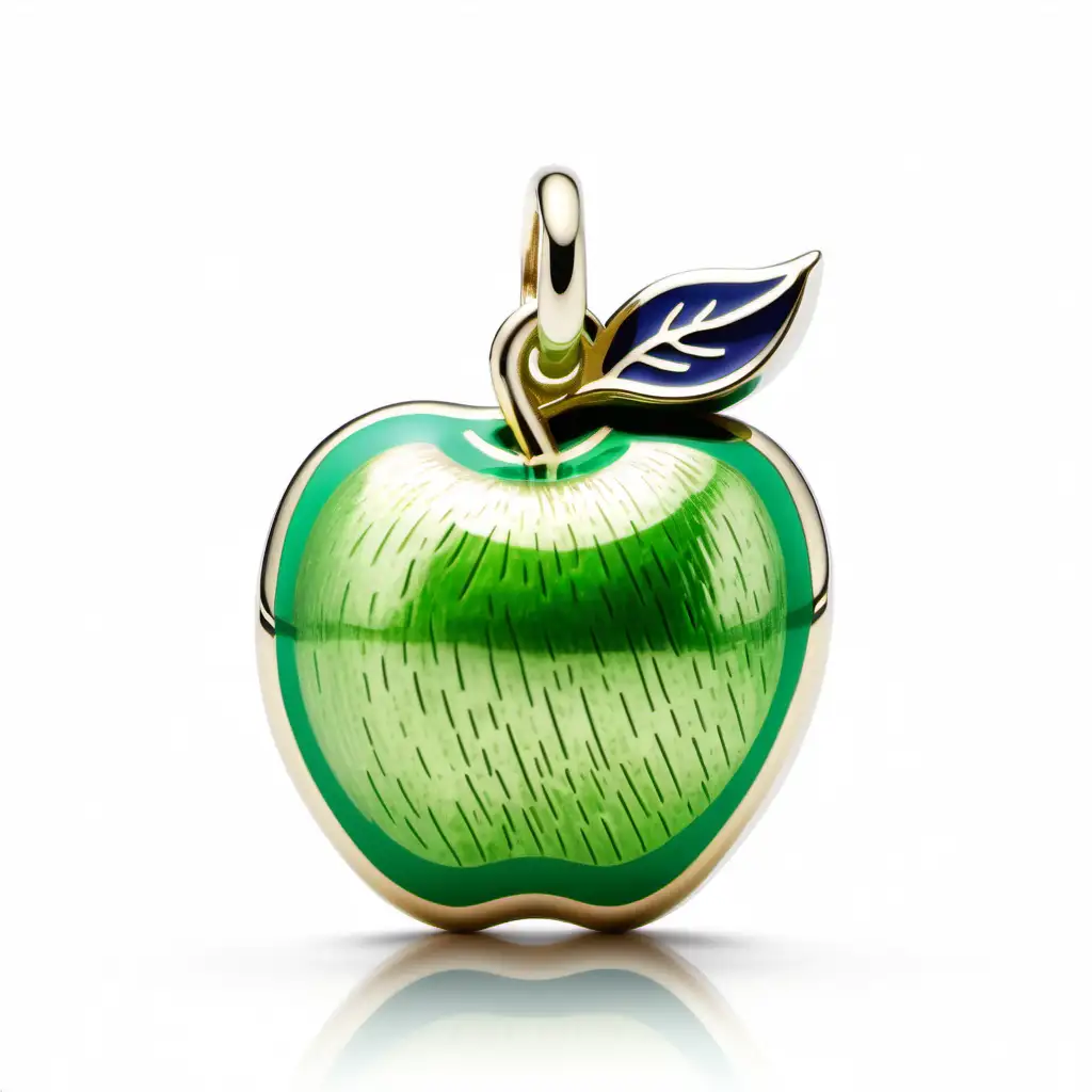 engraved green apple charm with enamel on white background