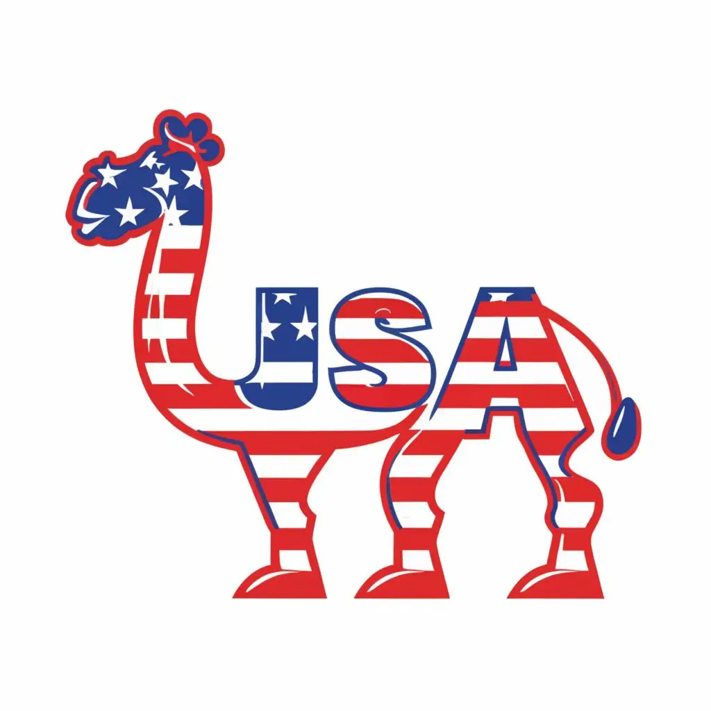 logo, logo, vector patriotic camel ,90s style,  with the text "USA"
, WHITE BACKGROUND , bright vibrant colors . ultra sharp 3mm outlined lettering and image, full color image fill , ultra-detailed images with sharp lines and textures, capturing every detail with precision, ultra fine sharp outlined image , no copyright, no watermark, with the text ".", typography