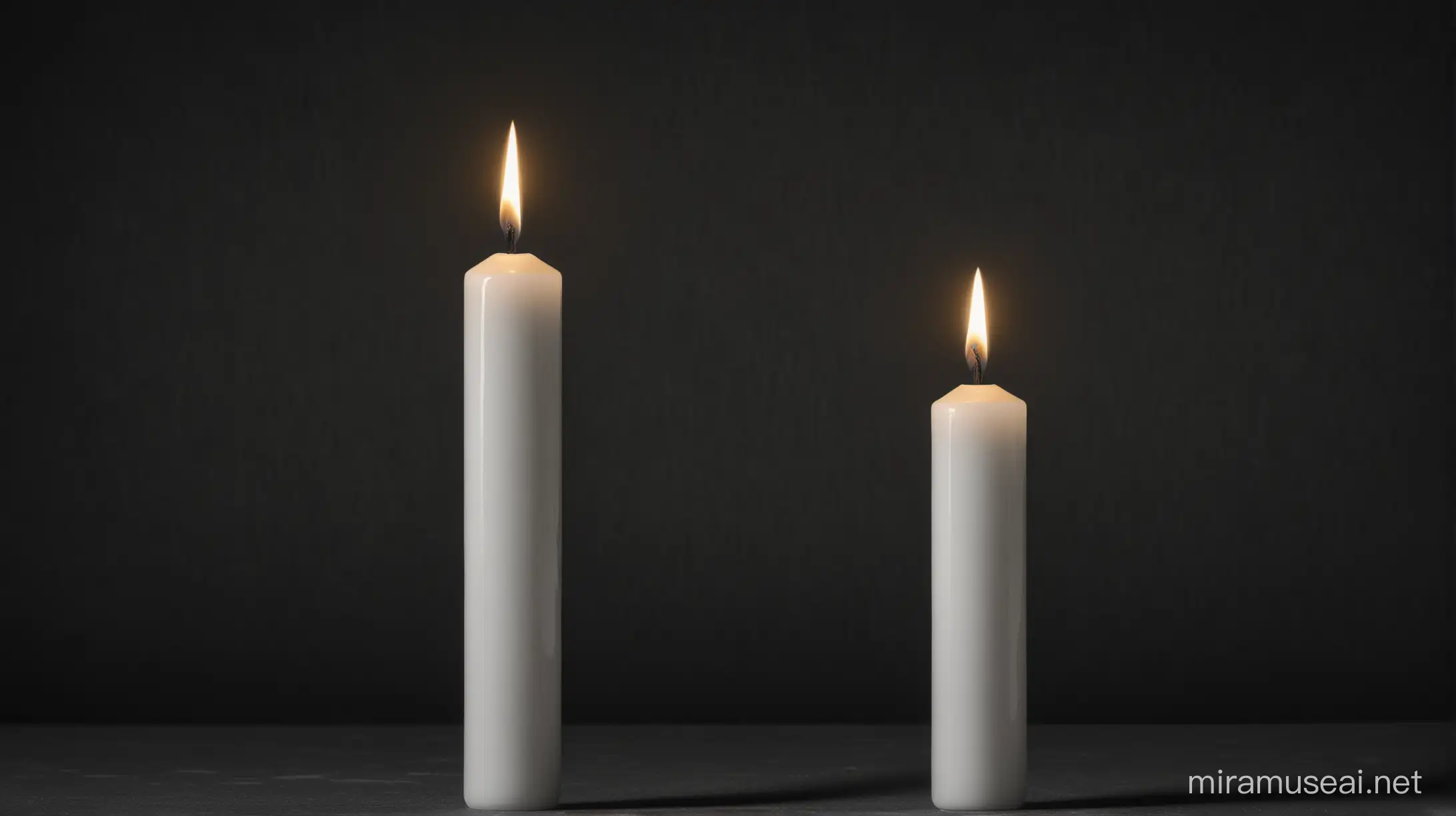 Radiant white Thin candle in complete black darkness 
