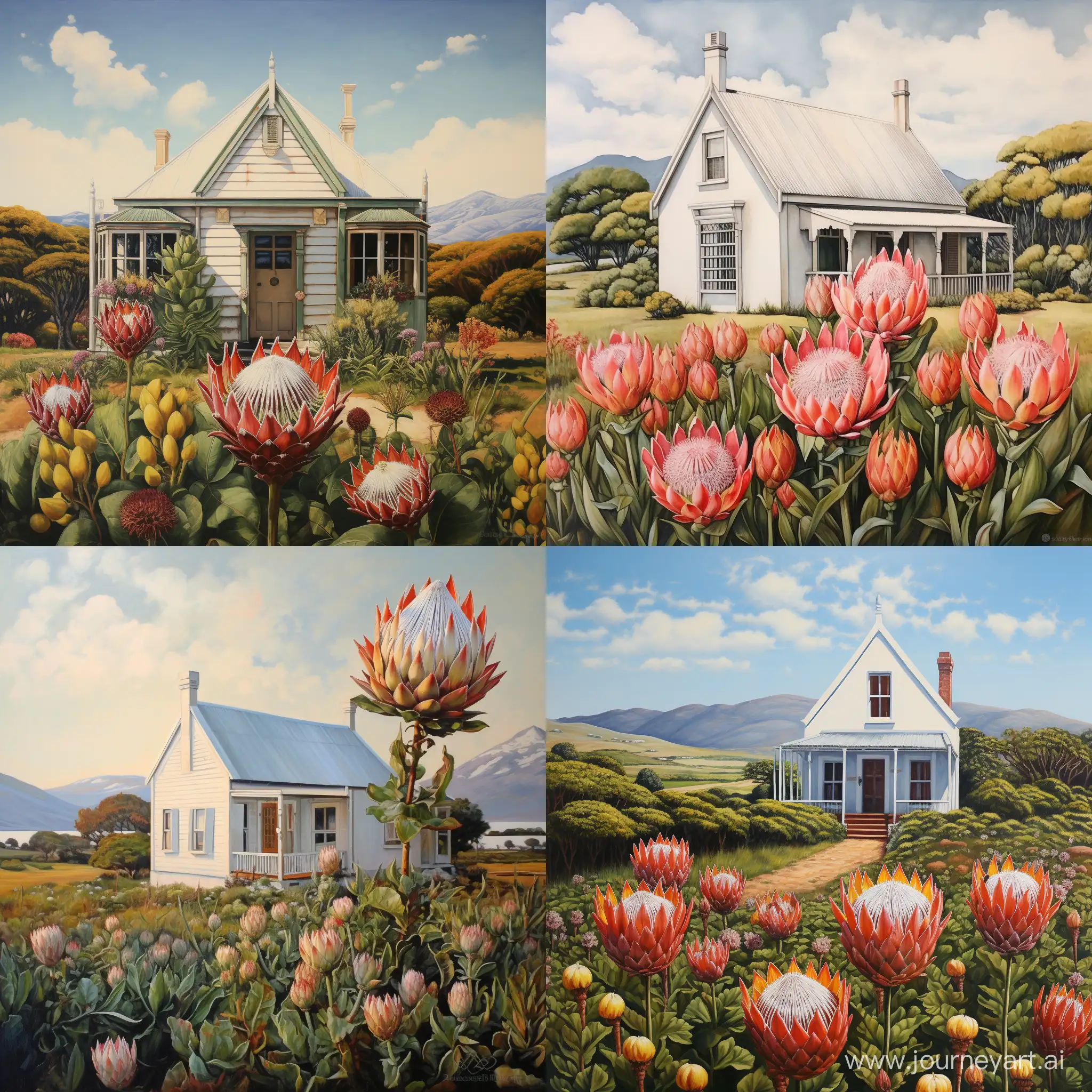 Charming-Cape-Dutch-House-Surrounded-by-Vibrant-Proteas