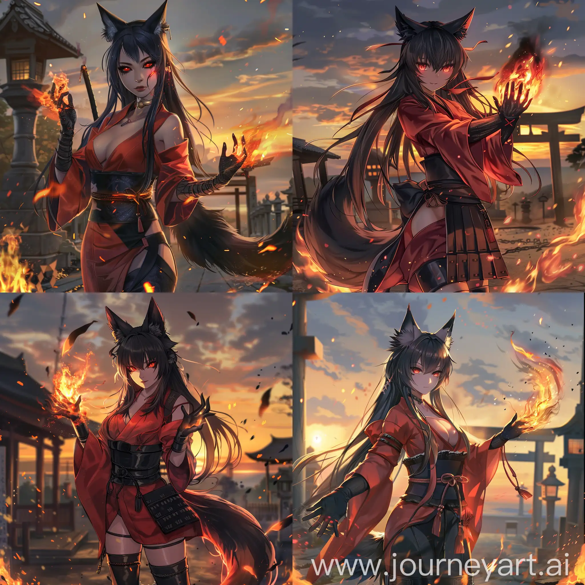 Fiery-Fox-Sorceress-at-Shinto-Shrine-during-Sunset