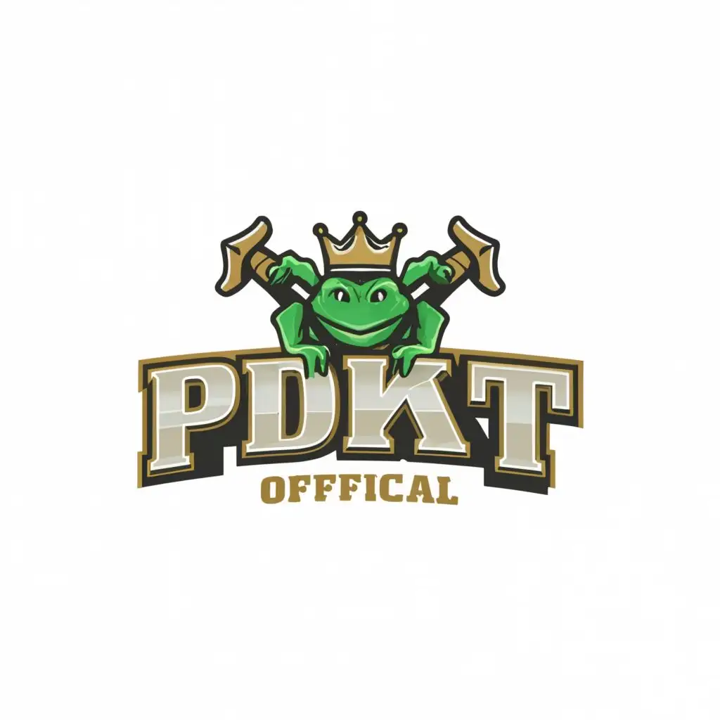 a logo design,with the text "PDKT 
OFFICIAL 
", main symbol:Frog
shield
Money 
King
,Minimalistic,clear background
